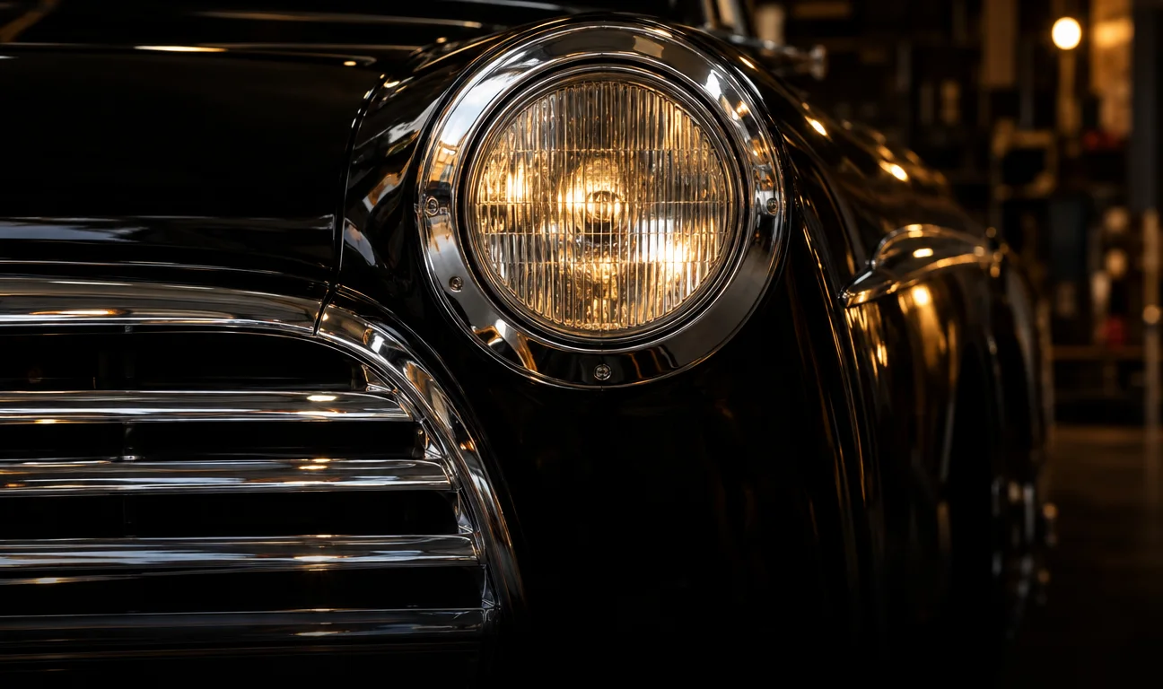 Gerestaureerde chromen koplamp van een oldtimer